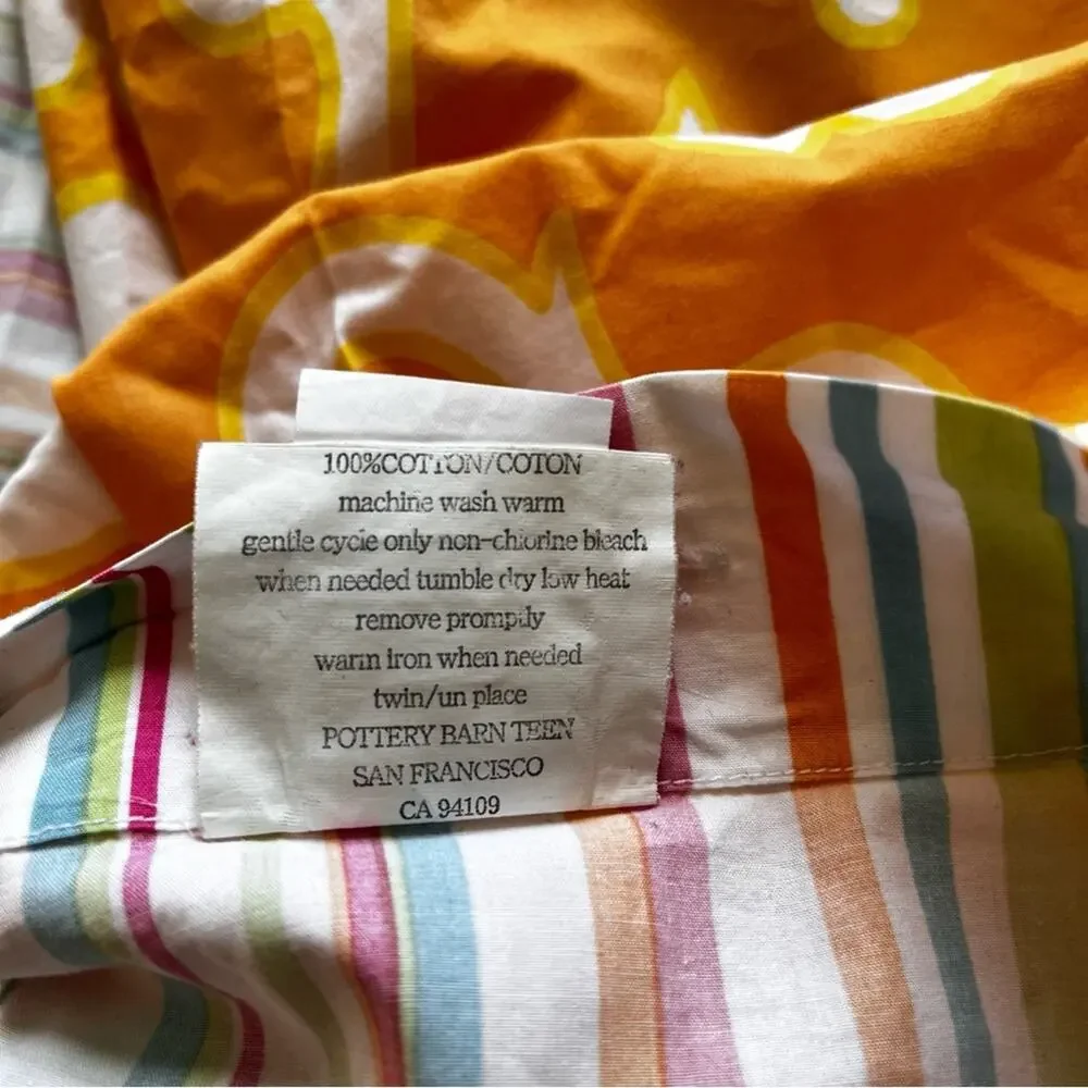 Pottery Barn Teen Reversible Twin Duvet Cover Orange Floral Striped